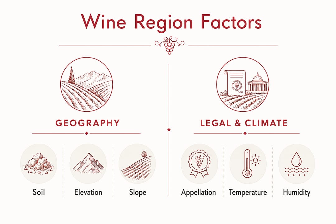 Infographic highlighting geographical and legal factors of wine regions