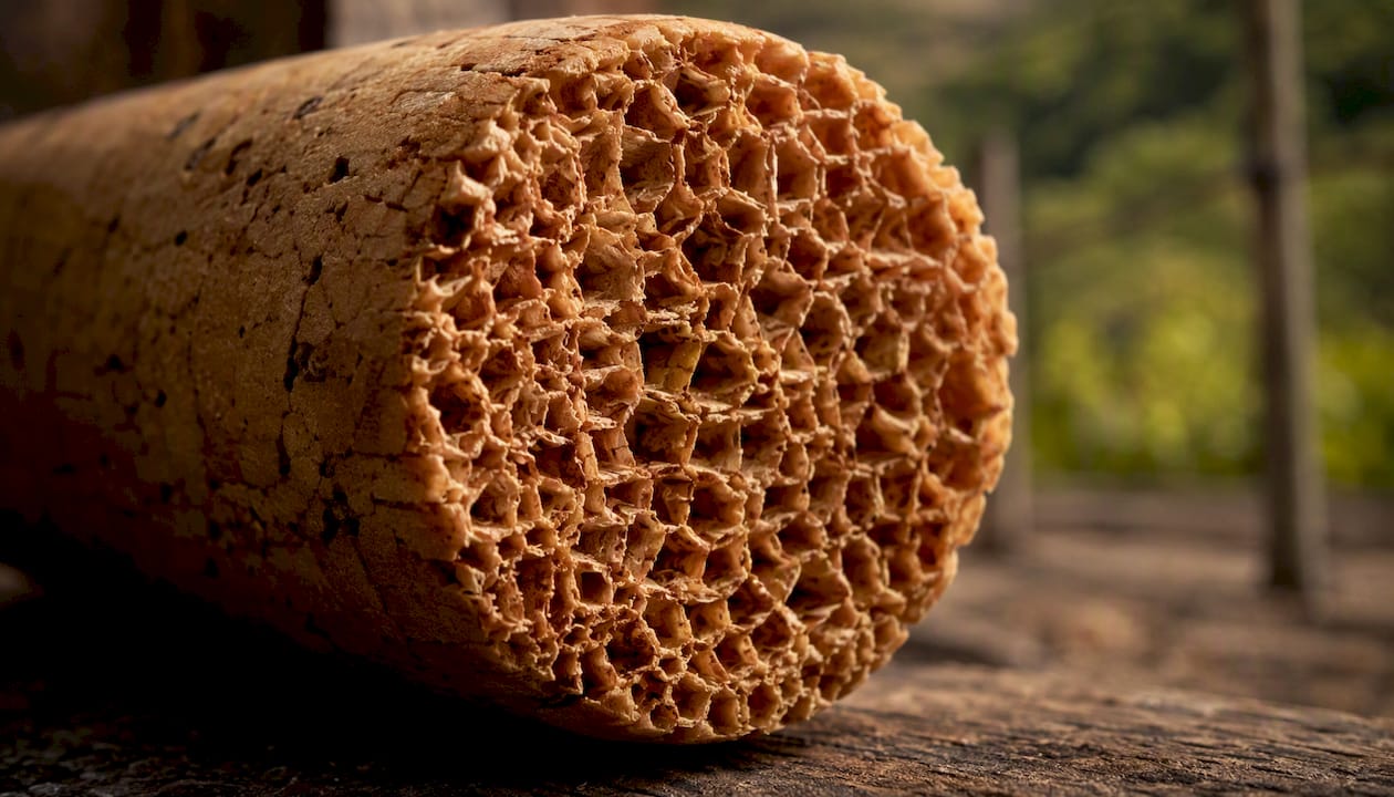 Macro close-up of cork stopper cellular texture