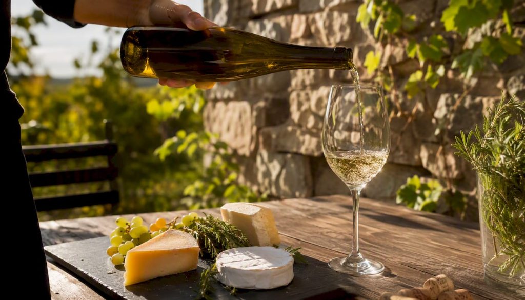 Pouring Finger Lakes Riesling wine glass